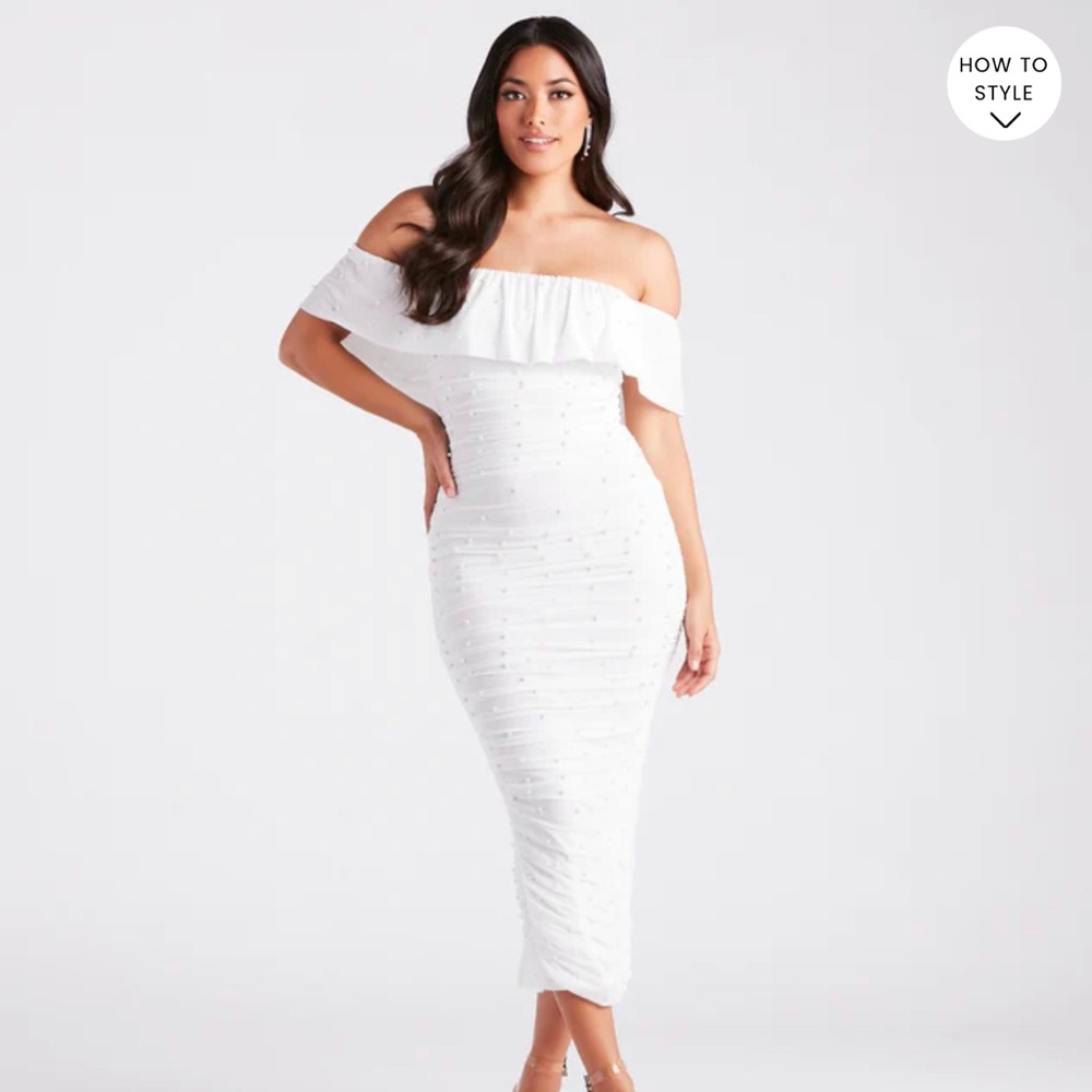 NWT Faux Pearl Off-The-Shoulder Dress